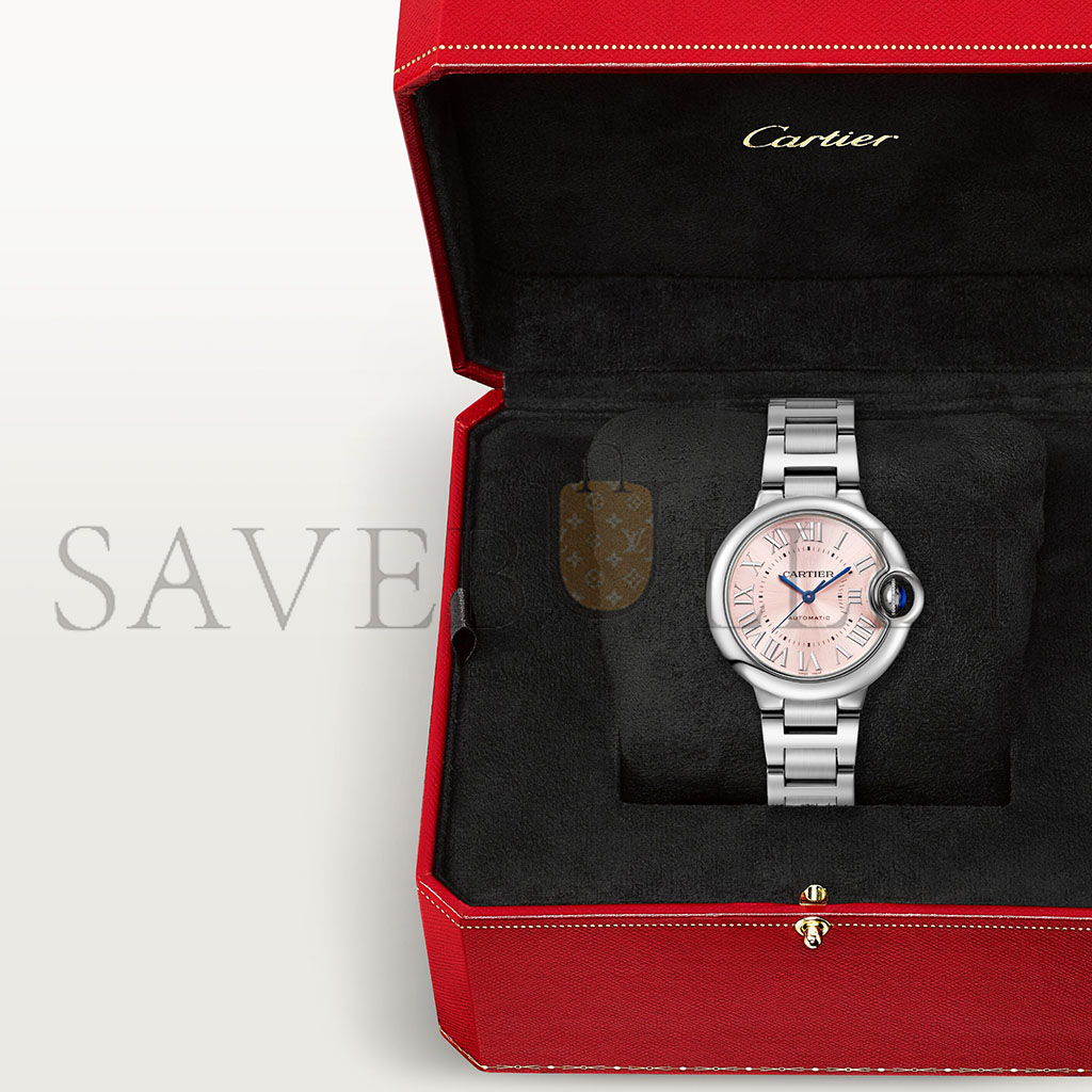 CARTIER BALLON BLEU DE WATCH 28 MM STEEL DIAMOND CASE DIAMOND BEZEL PINK DIAL  W6920038